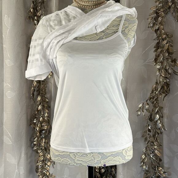 Alfani Petite Sheer White Blouse PS | V-Neck Check Texture Lightweight - Picture 7 of 11